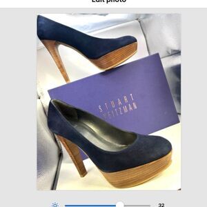 Stuart Weitzman Stilts Platform Pumps Suede leather ladies 7.5 nice blue shoes